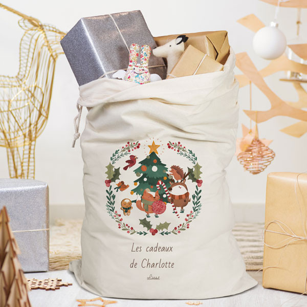 ambiance sac hotte de noel personnalisee couronne animaux